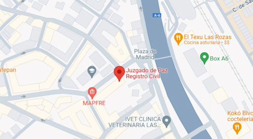 mapa registro civil juzgado de paz Las Rozas Madrid